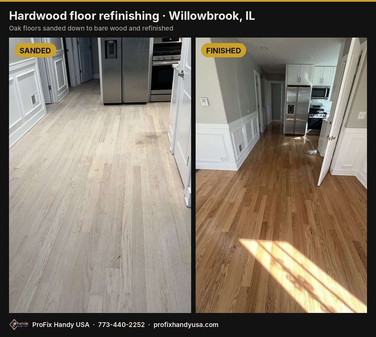 Hardwood floor refinishing in Willowbrook, IL by ProFix Handy USA